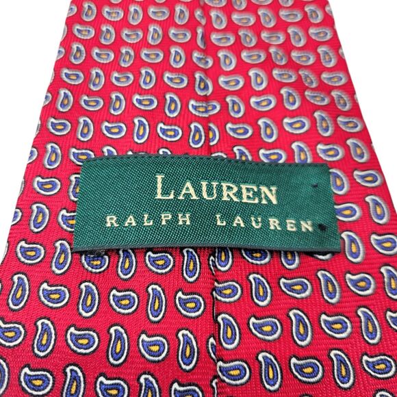 Lauren Ralph Lauren‎ Red Paisley Silk Neck Tie Mens 56" x 4" Handmade In USA - Picture 5 of 10